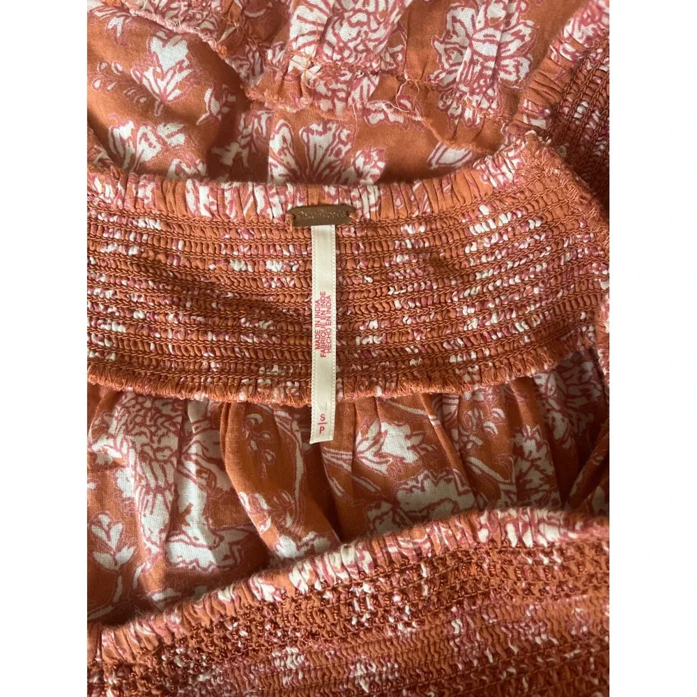Free People Bonita Tiered Midi Dress Size Small Terracotta Floral 100%‎ Cotton